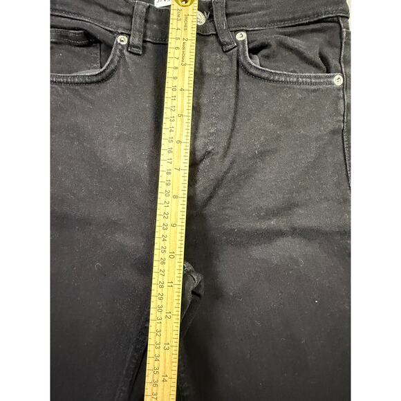 Zara‎ Women's Straight Leg Mini Flare Fray Hem Black Denim Jeans Size 6 - Picture 6 of 9